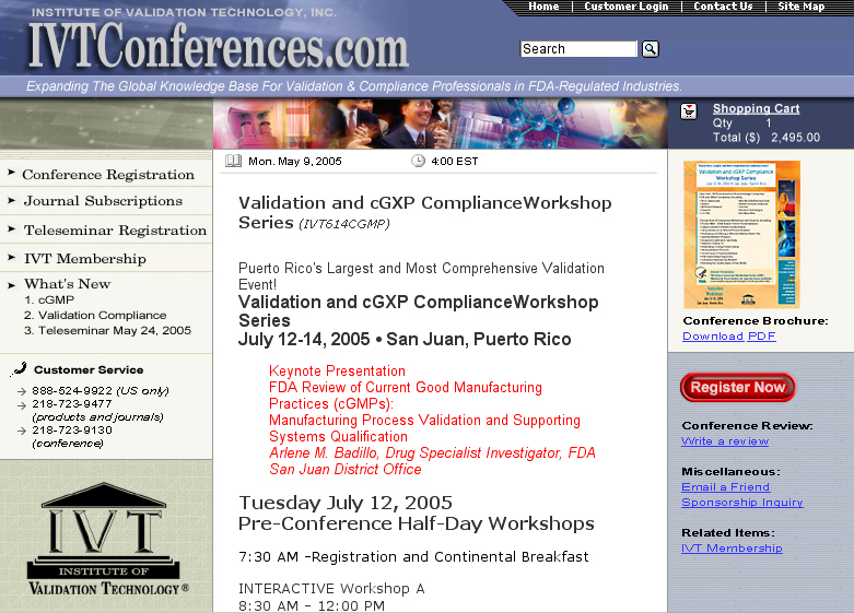 Institute of Validation Technology Inc seminar reservation system created for IVT